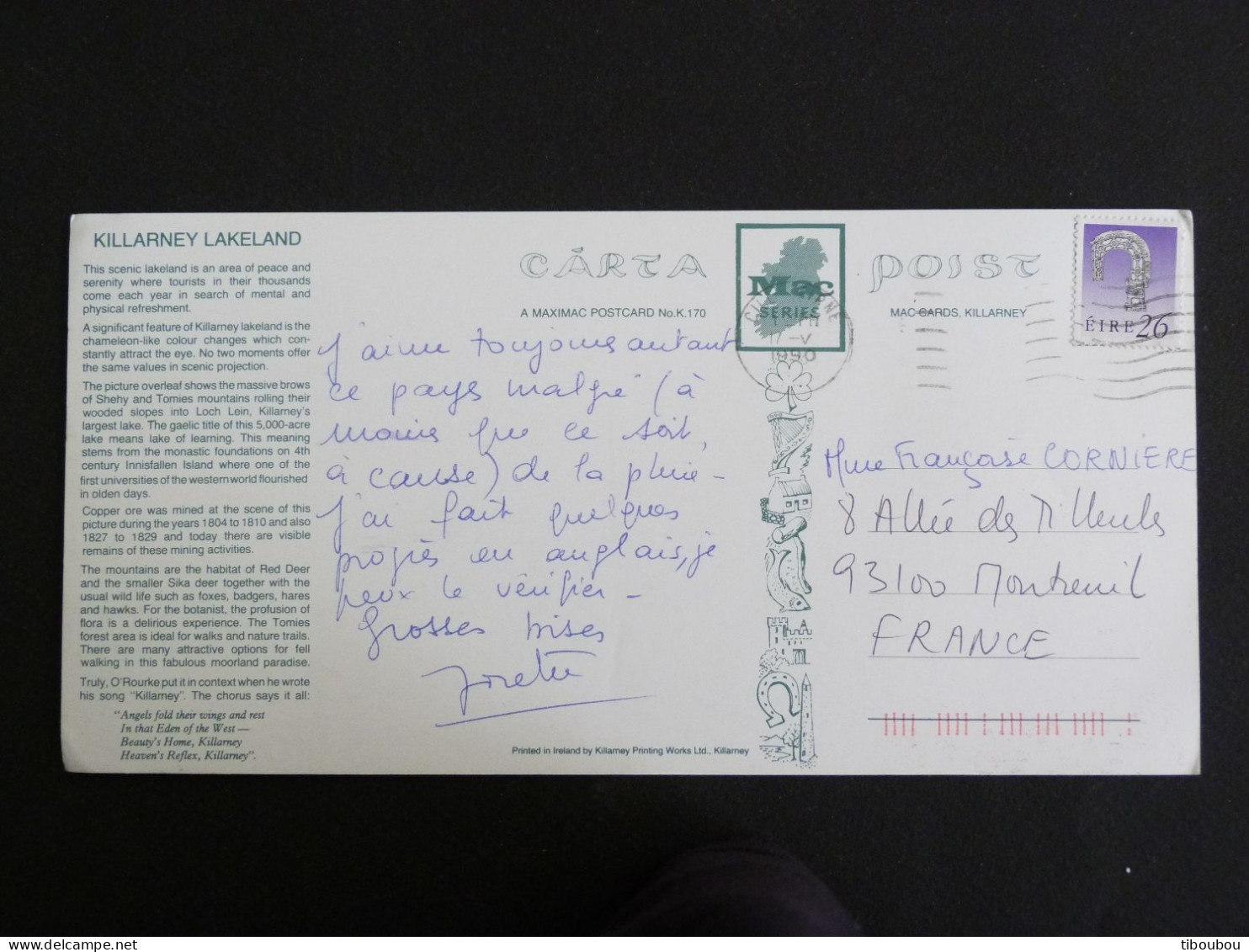 IRLANDE IRELAND EIRE AVEC YT 705 CROSSE DE LISMORE - KILLARNEY - Storia Postale