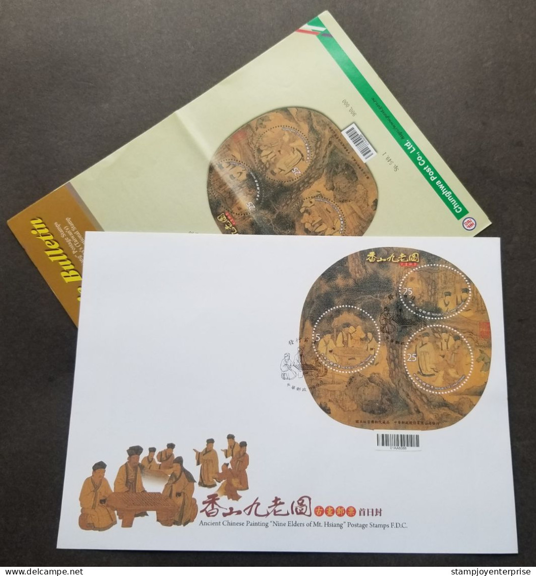 Taiwan Ancient Chinese Painting-Nine Elders Of MT. Hsiang 2010 Art Drawing (miniature FDC) *odd Shape *unusual *rare - Briefe U. Dokumente