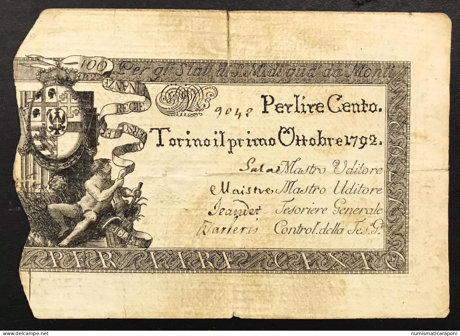 SARDO PIEMONTESI REGIE FINANZE 100 LIRE 01 10 1792 Raro Bella Carta Peccato Per Il Taglietto Q.bb Lotto 4664 - Sonstige & Ohne Zuordnung