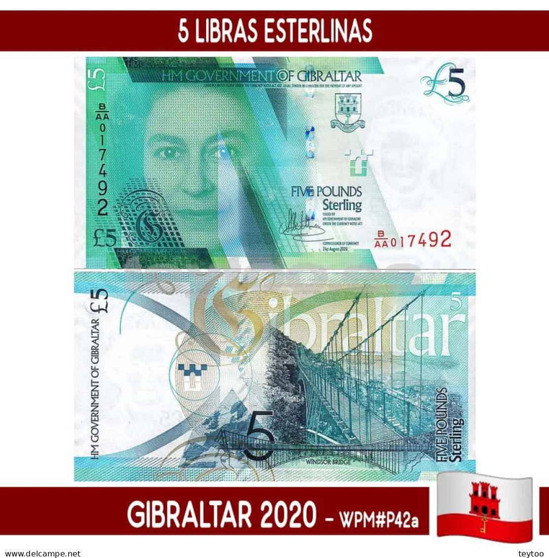 B0956# Gibraltar 2020. 5 Libras (UNC) WPM#42a - Gibilterra