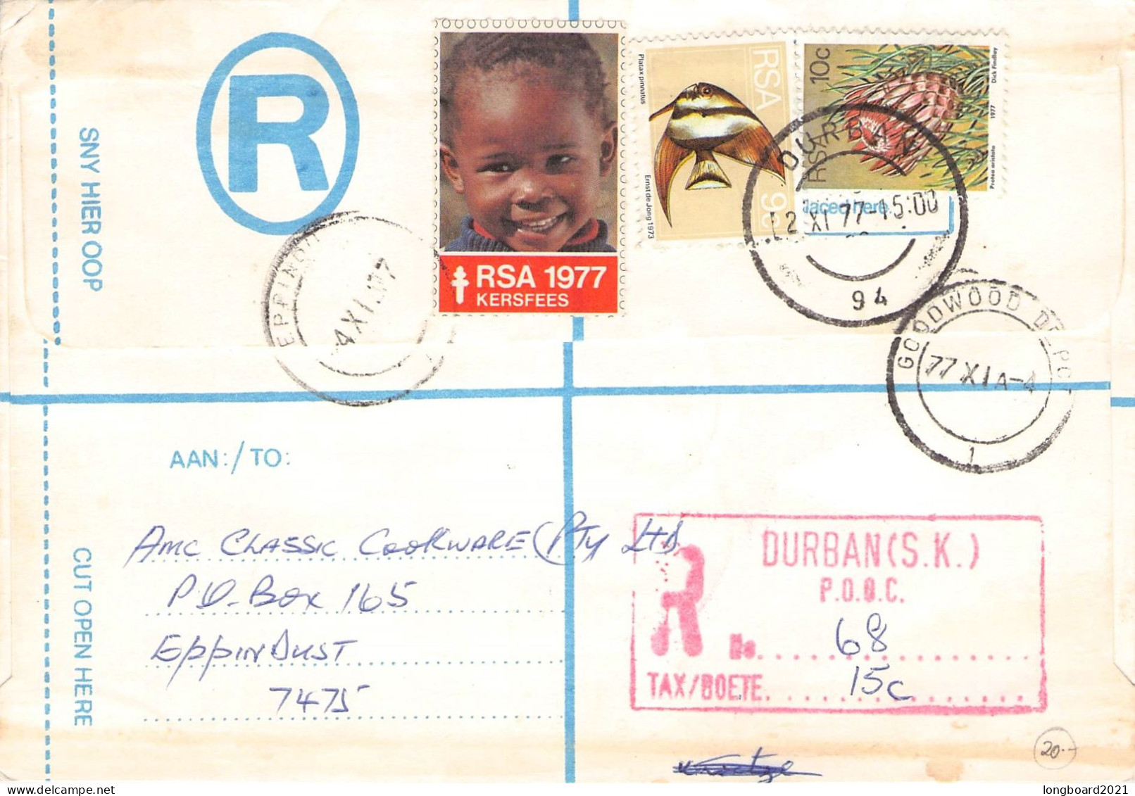 SOUTH AFRICA - REGISTERED MAIL 1977 DURBAN  / *450 - Briefe U. Dokumente