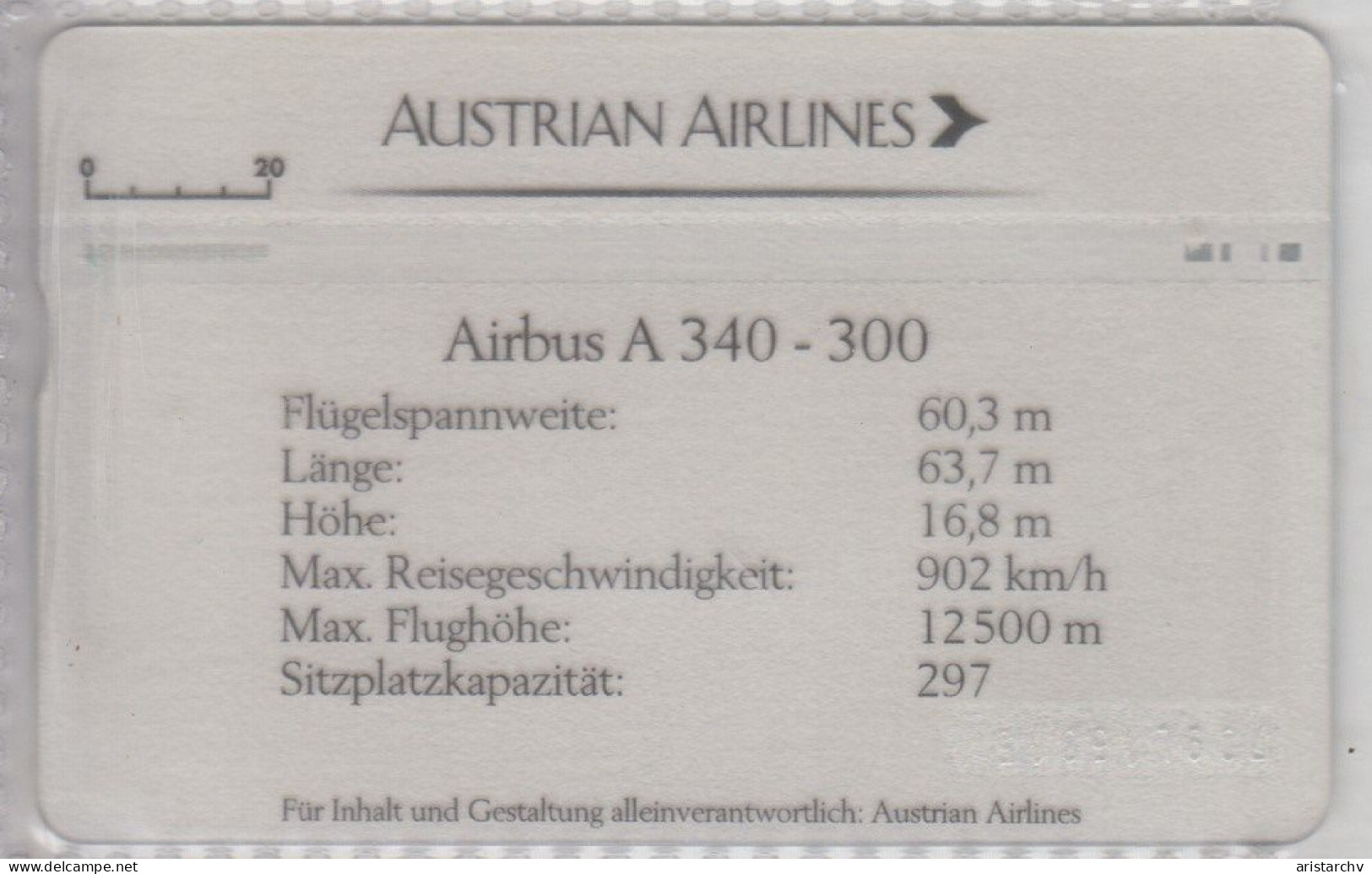 AUSTRIA 1997 PLANE AVIATION AUSTRIAN AIRLINES AIRBUS A 340-300 - Flugzeuge