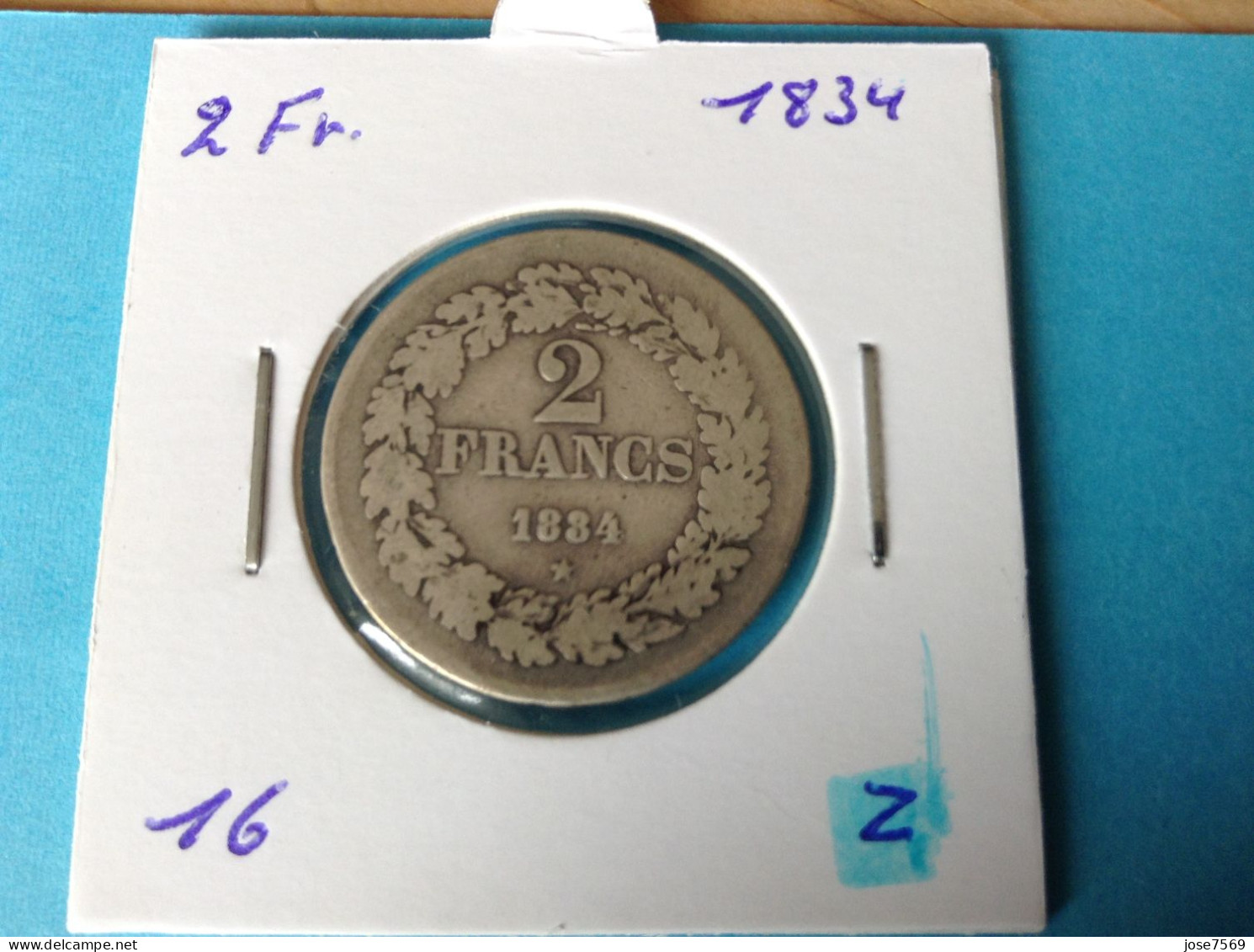 België Leopold I 2 Frank 1834 Gelauwerd Zilver. (Morin 16a) - 2 Francs