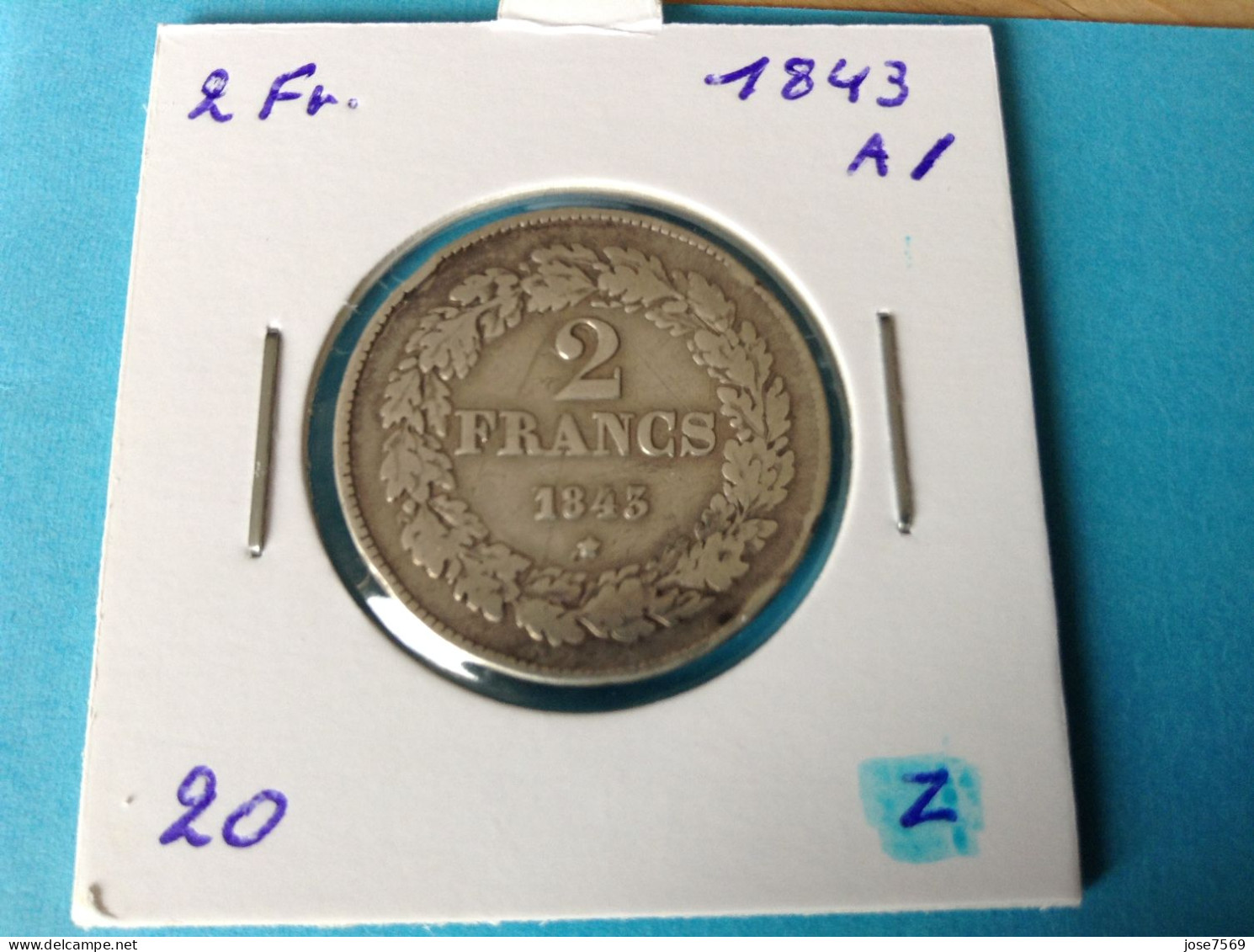 België Leopold I 2 Frank 1843 Gelauwerd Zilver. (Morin 20a/) - 2 Frank