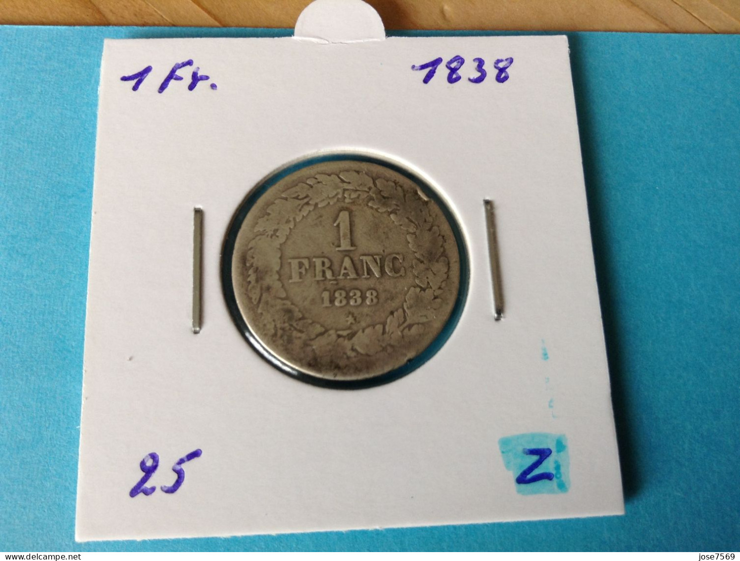 België Leopold I 1 Frank 1838 Gelauwerd Zilver. (Morin 25) - 1 Franc