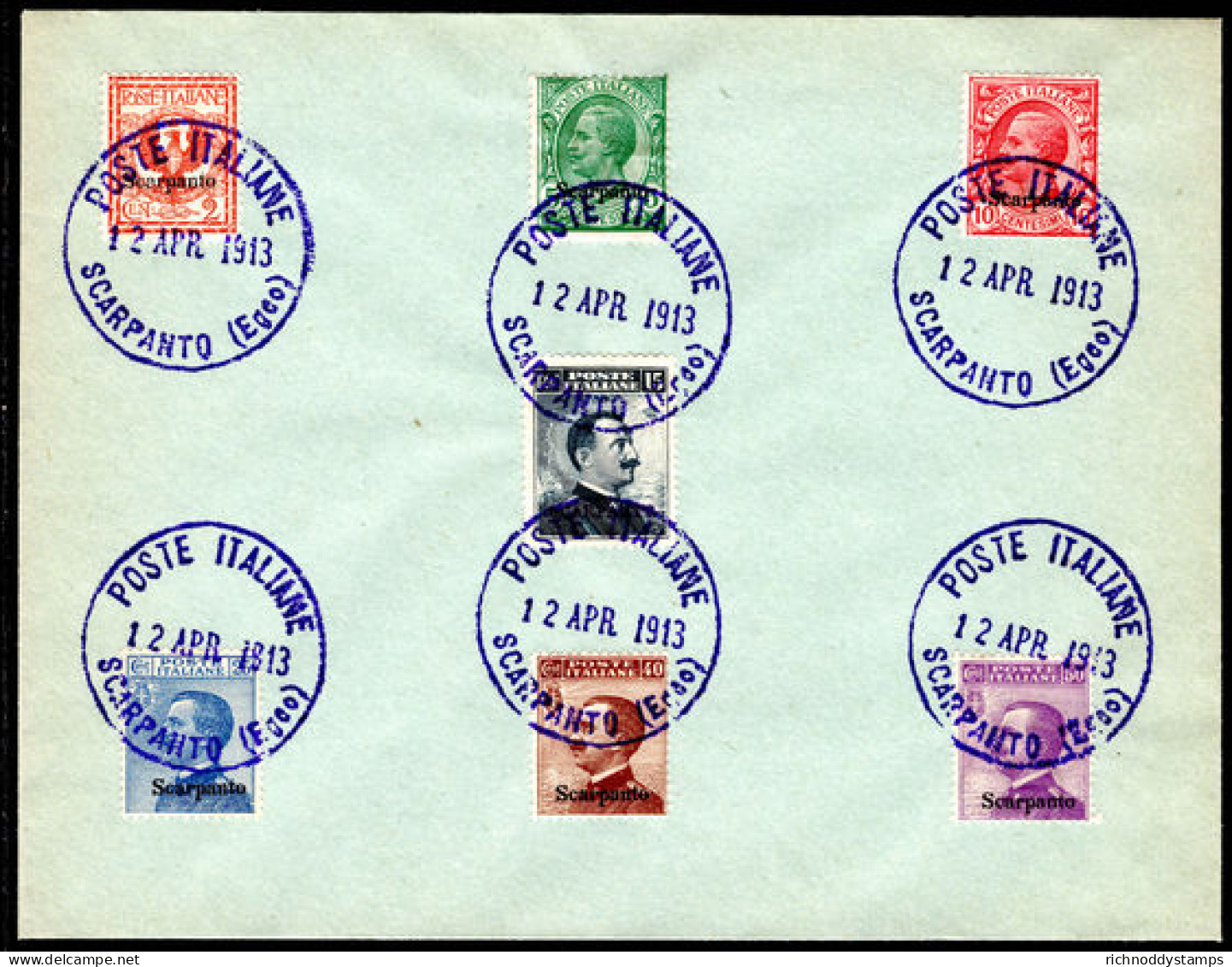 Scarpanto 1912 Set Of 7 On Fine CTO Cover. - Aegean (Scarpanto)