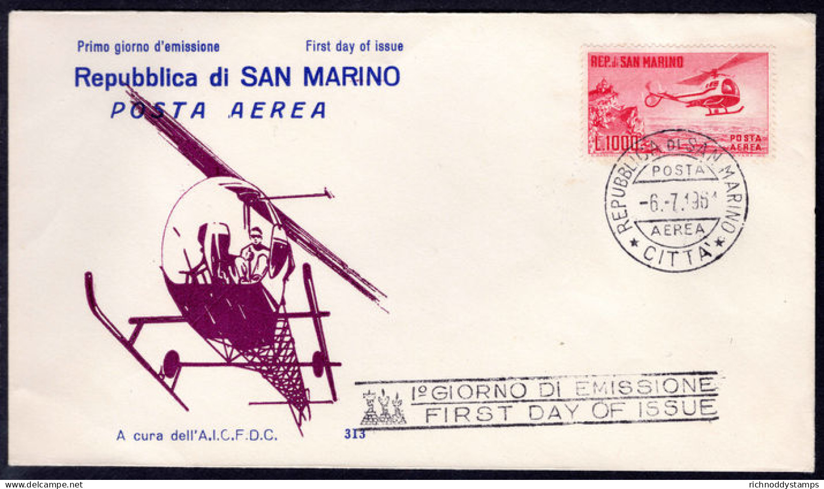 San Marino 1961 Helicopter Fine First Day Cover. - Usados