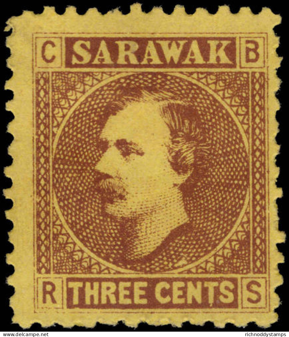 Sarawak 1875 2c Brown On Yellow No Stop After Cents Unused No Gum. - Sarawak (...-1963)