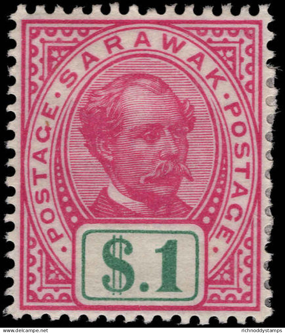 Sarawak 1899-1908 &#36;1 Rose-carmine & Green Fine Mint Lightly Hinged. - Sarawak (...-1963)