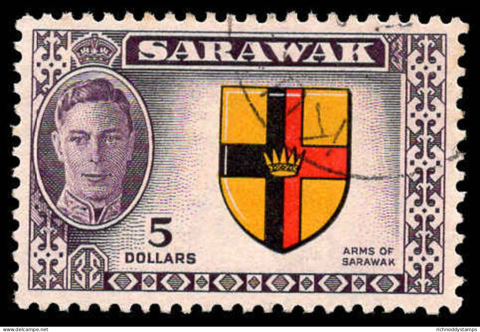 Sarawak 1950 &#36;5 Arms Fine Used. - Sarawak (...-1963)