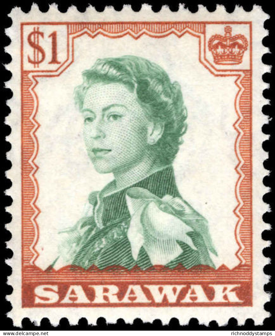 Sarawak 1955-59 &#36;1 Myrtle-green And Orange-brown Unmounted Mint. - Sarawak (...-1963)