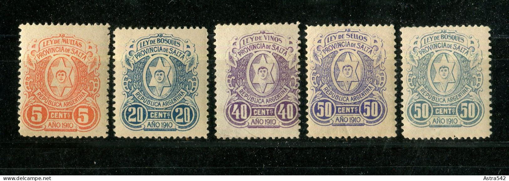 "ARGENTINIEN" 1910, 5 Stempelmarken "Provincia De Salta" Ungebraucht (17567) - Unused Stamps