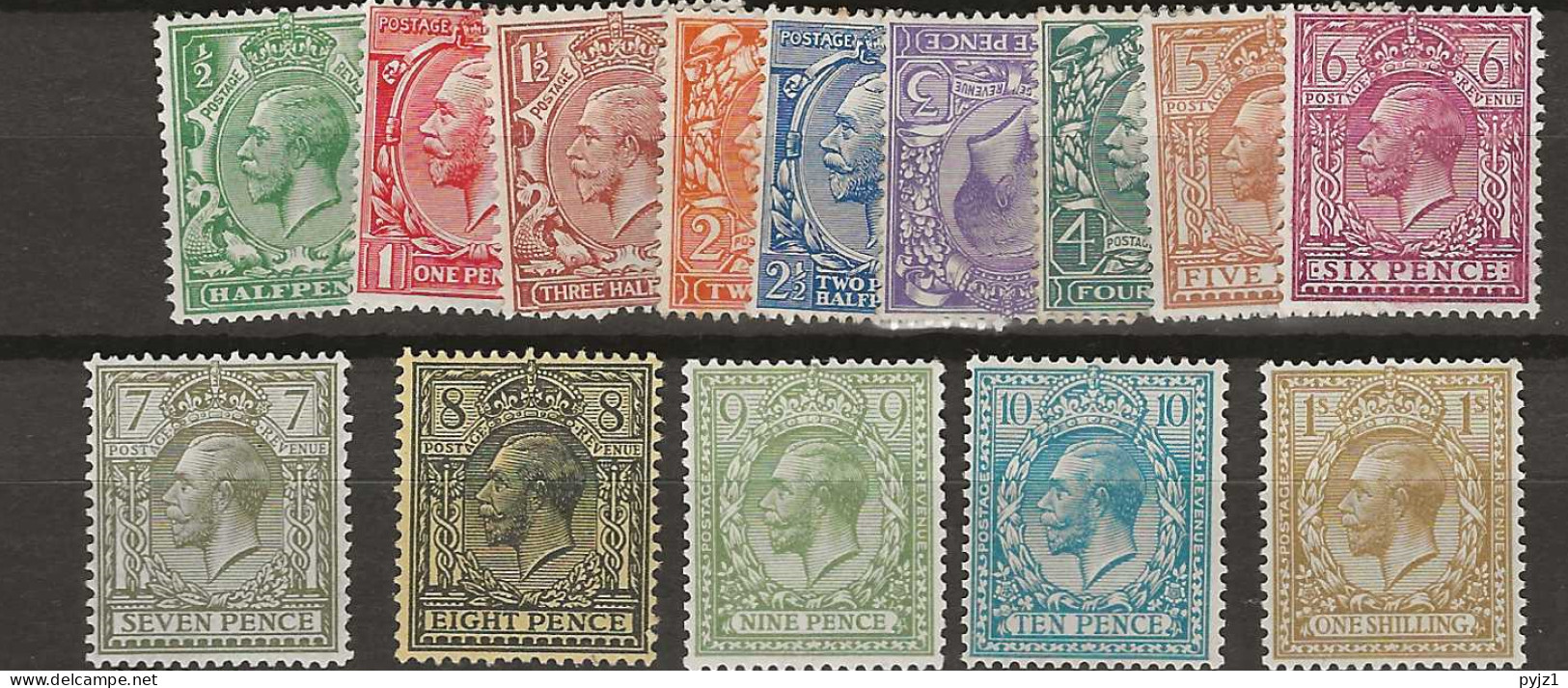 1912 MH Great Britain Mi 127-140 + 153 (remark) - Unused Stamps