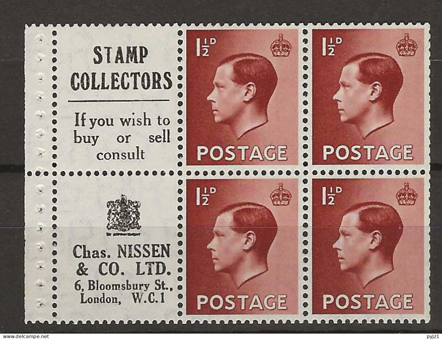 1936 MNH GB,booklet Pane Postfris** - Nuevos