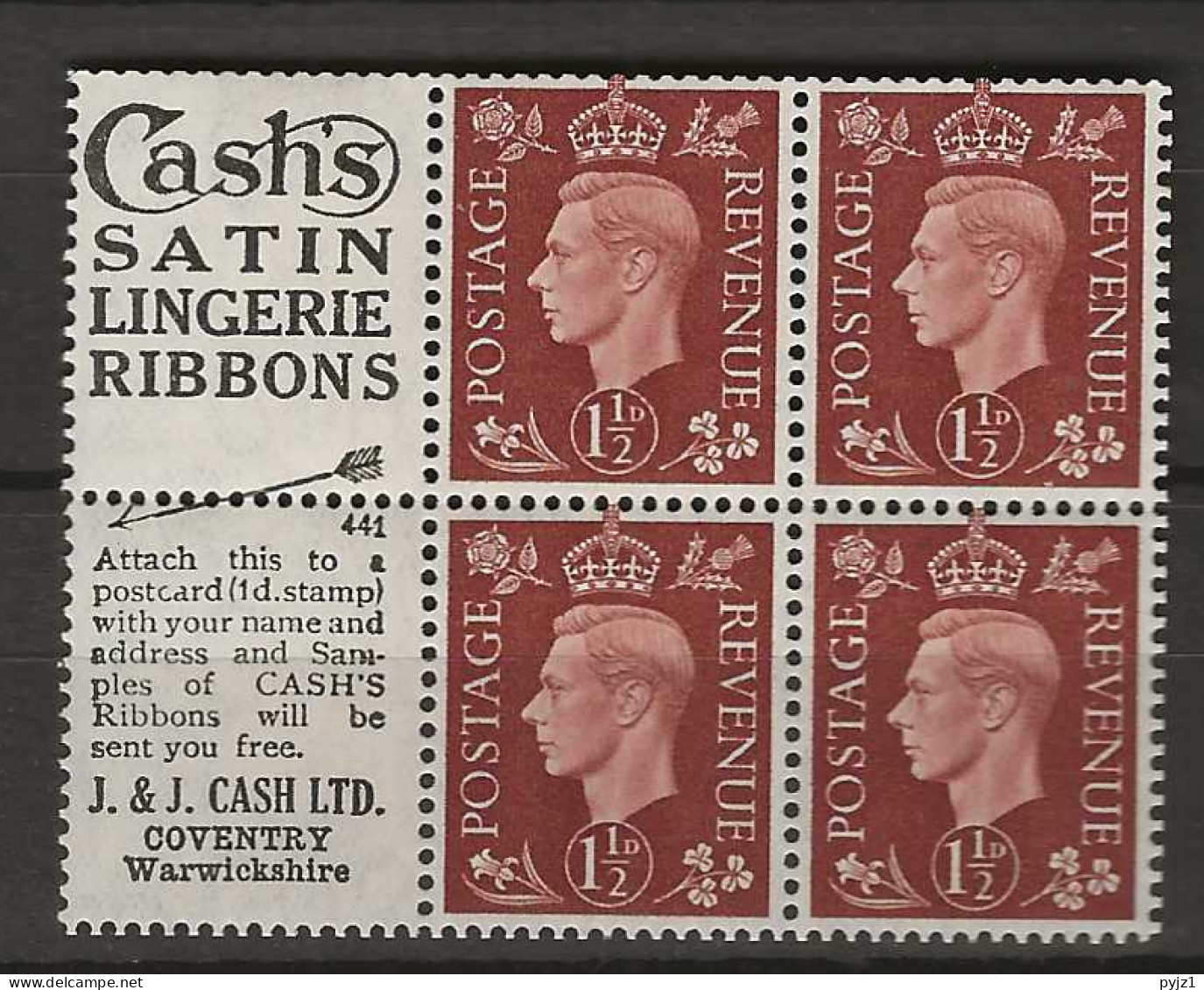 1937 MNH GB,booklet Pane (no Margin) Postfris** - Unused Stamps
