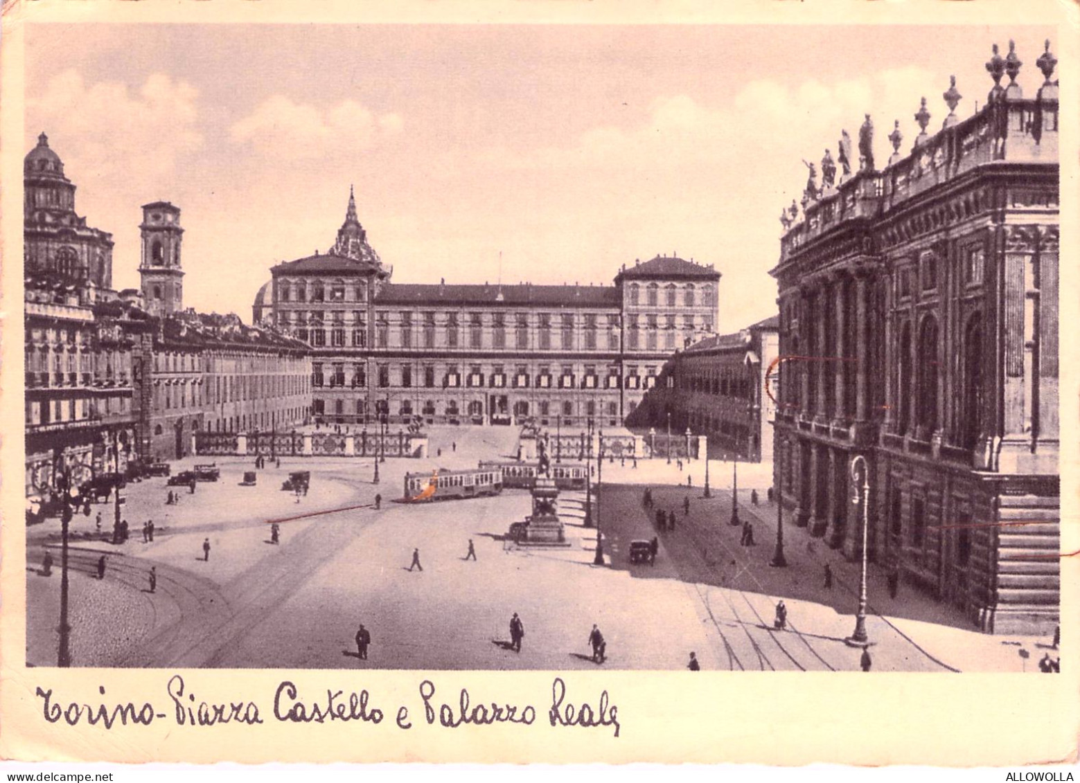 21328 " TORINO-PIAZZA CASTELLO E PALAZZO REALE " ANIMATA-TRAMWAY-VERA FOTO -CART. POST. SPED.1936 - Palazzo Reale