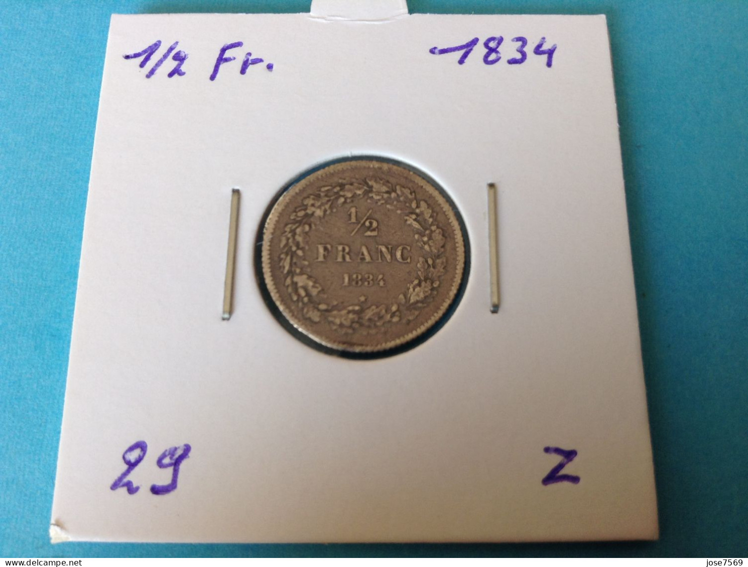 België Leopold I 1/2 Frank 1834 Gelauwerd Zilver. (Morin 29) - 1/2 Franc