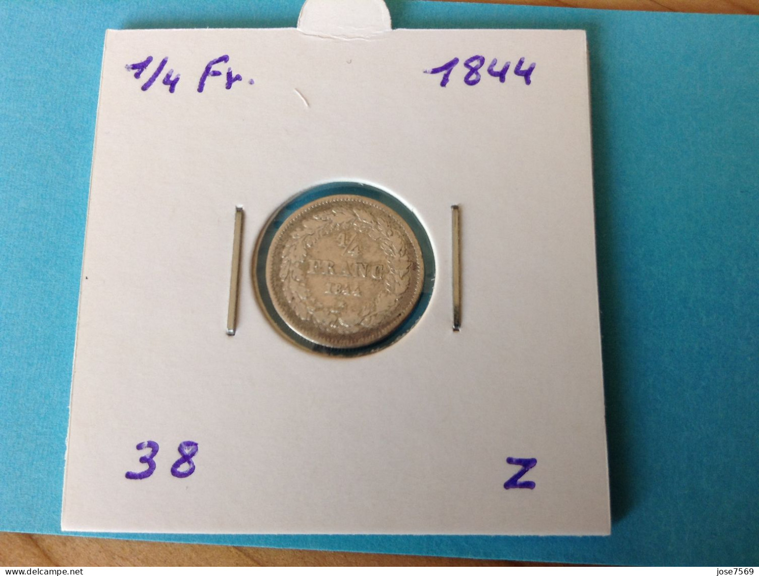 België Leopold I 1/4 Frank 1844 Gelauwerd Zilver. (Morin 38) - 1/4 Frank