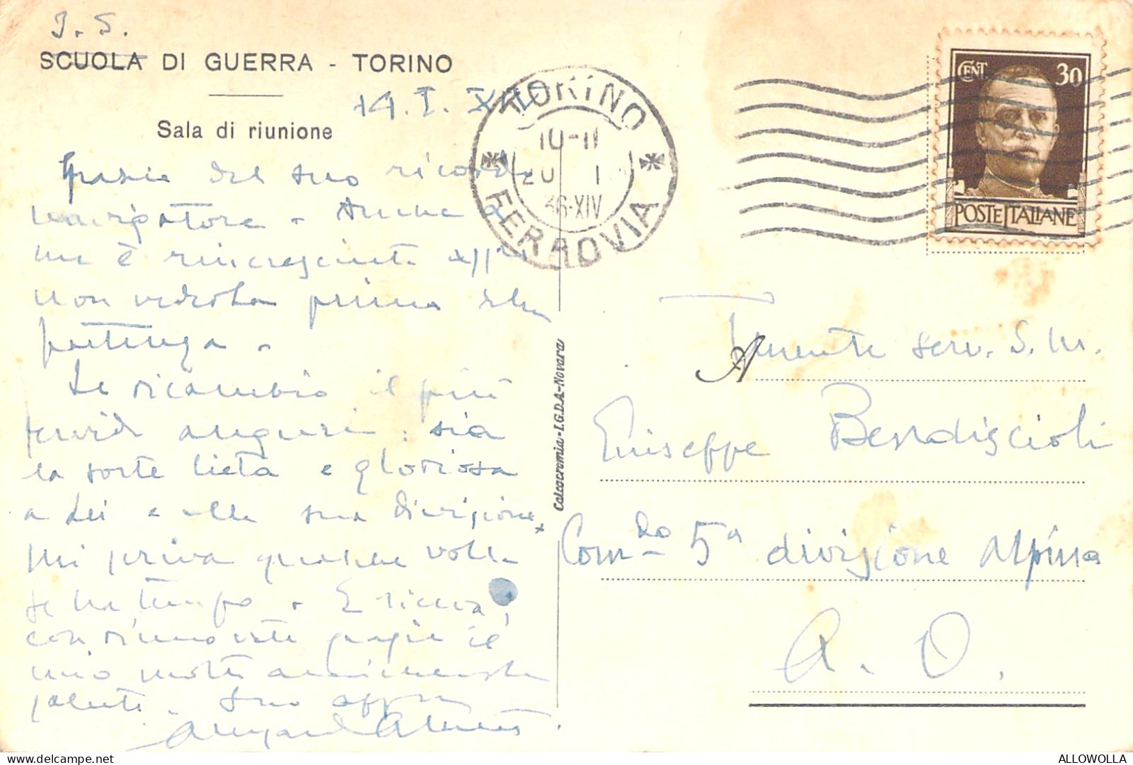 21334 " TORINO-SCUOLA DI GUERRA-SALA DI RIUNIONE " -VERA FOTO -CART. POST. SPED.1936 - Educazione, Scuole E Università