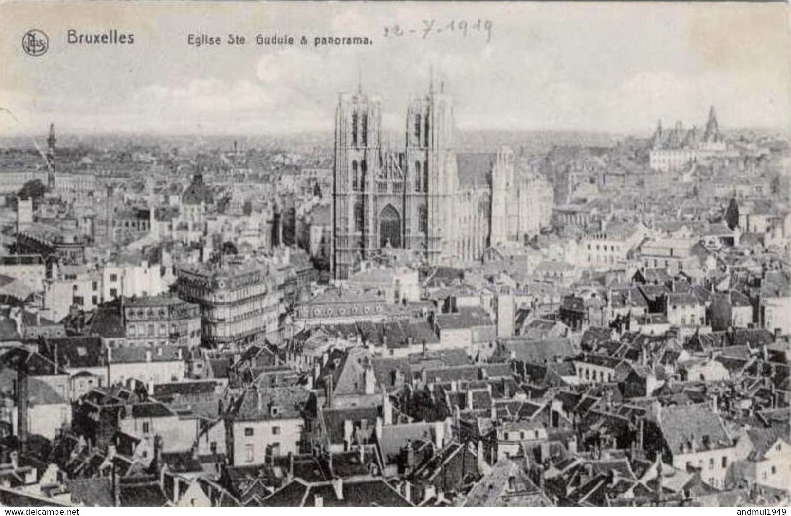 BRUXELLES - Eglise Ste Gudule Et Panorama - Oblitération De 1919 - Nels, Série 1, N° 101 - Panoramische Zichten, Meerdere Zichten