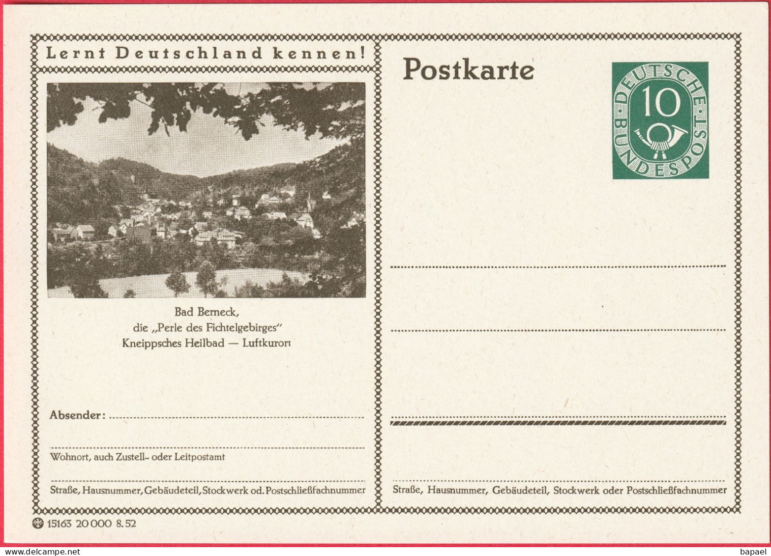 Entier Postal (CP) - Bad Berneck (Allemagne) - Perle Du Fichtelgebirge Station Thermale Kneipp - Postkarten - Ungebraucht