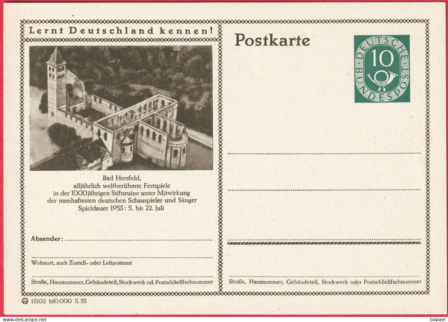 Entier Postal (CP) - Bad Hersfeld (Allemagne) - Festival Annuel Mondial Dans Les Ruines Du Monastère - Postkarten - Ungebraucht