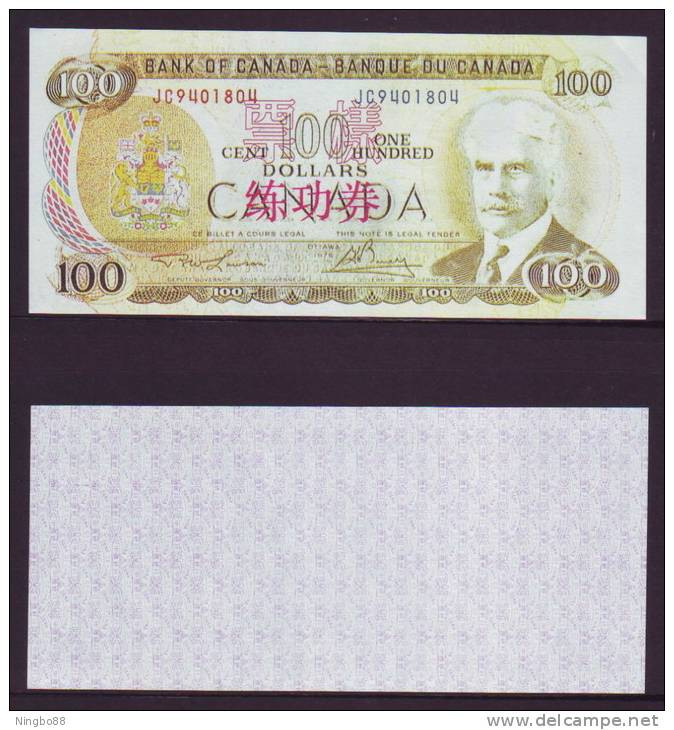 China BOC Bank (bank Of China) Training/test Banknote,Canada Dollars A Series $100 Note Specimen Overprint - Canada