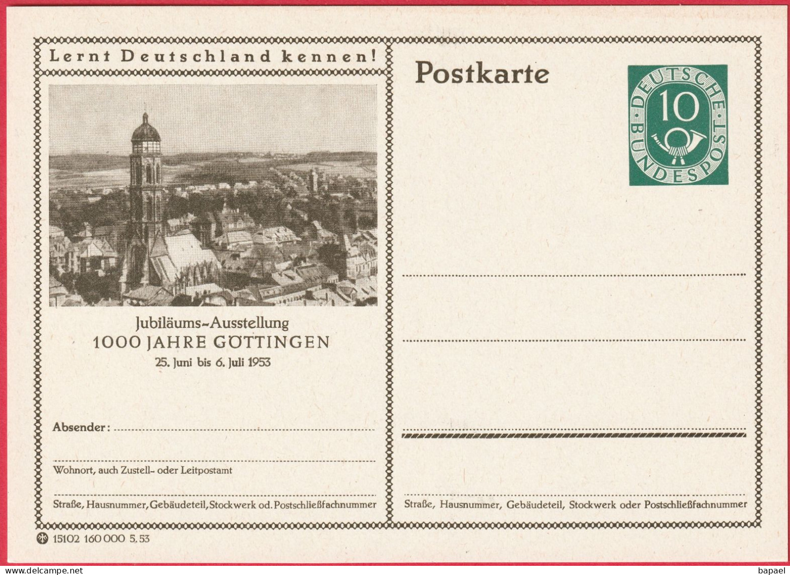 Entier Postal (CP) - Göttingen (Allemagne) - Exposition Anniversaire 1000 Ans - Postkarten - Ungebraucht