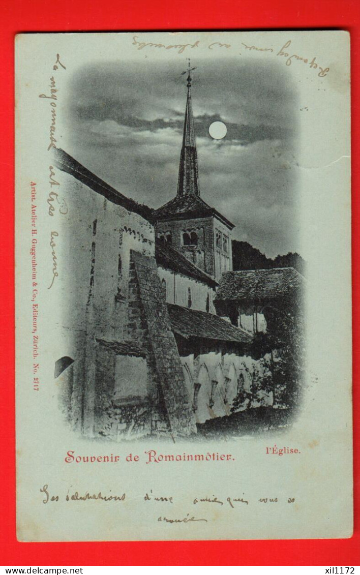 ZVP-12  Souvenir De Romainmôtier  L'Eglise Abbaye. Guggenheim 2717  Dos Simple. Circ. 1900 Vers L'Orient. - Romainmôtier-Envy