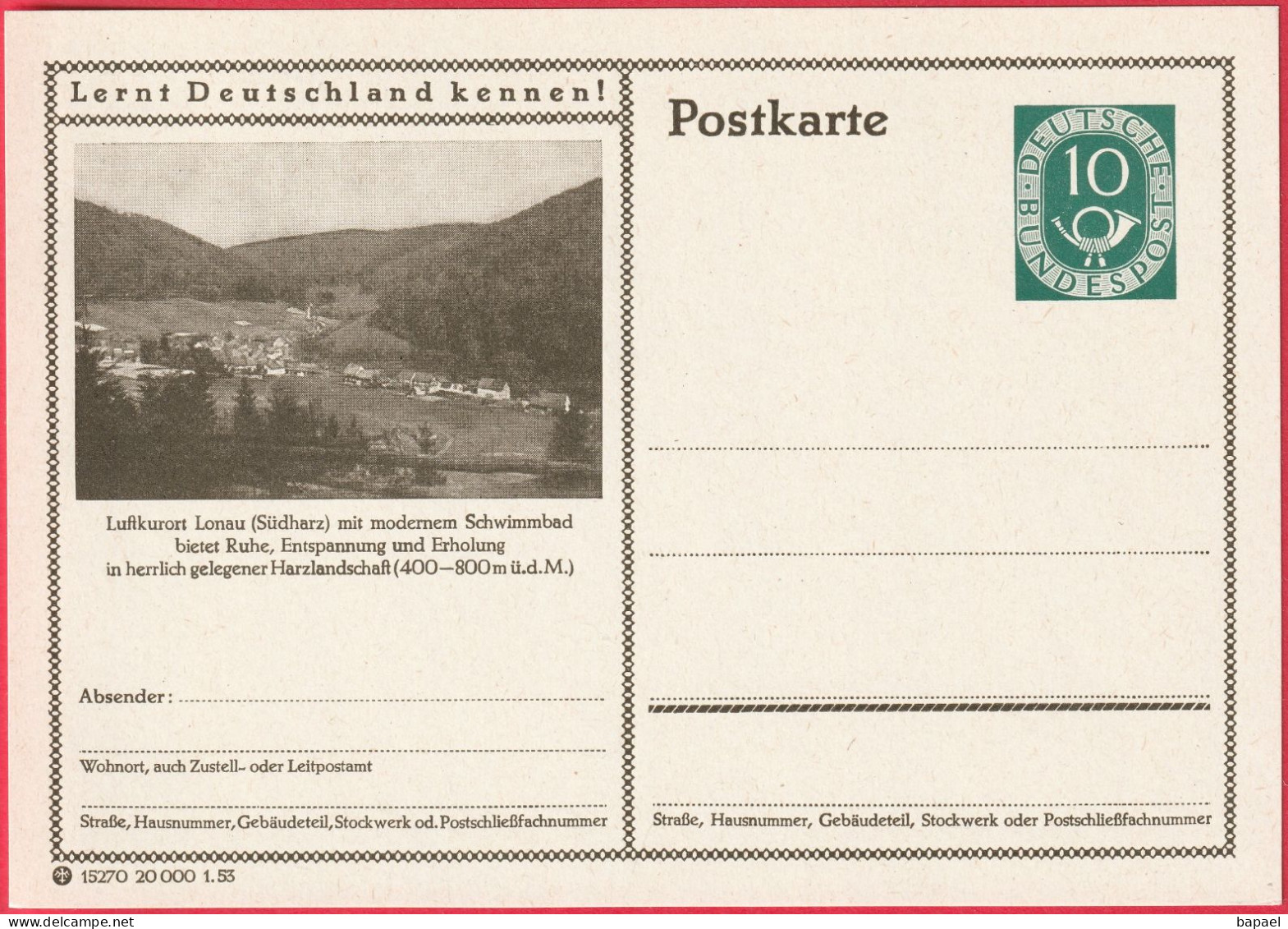 Entier Postal (CP) - Lonau (Allemagne) - Station Thermale Climatique - Postkarten - Ungebraucht