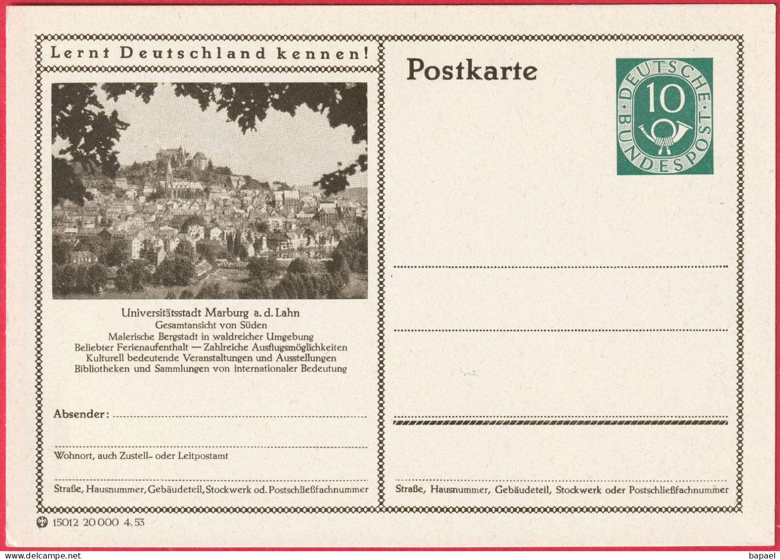 Entier Postal (CP) - Marbourg (Allemagne) - Vue Générale Du Sud De La Ville - Postkarten - Ungebraucht