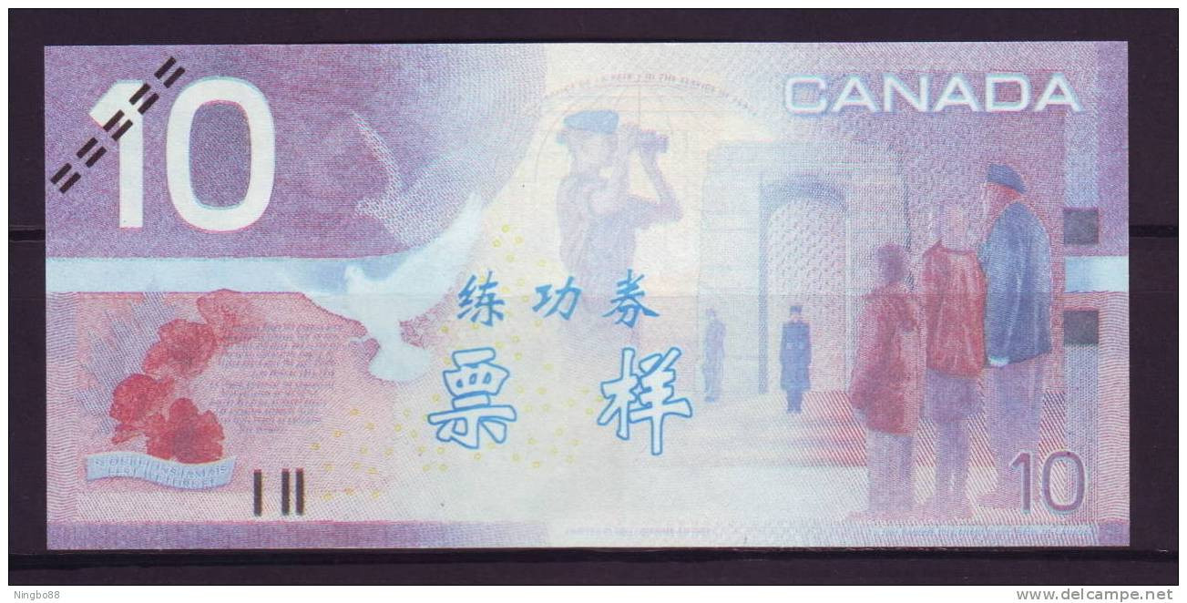 China BOC Bank (bank Of China) Training/test Banknote,Canada Dollars C Series $10 Note Specimen Overprint - Canada