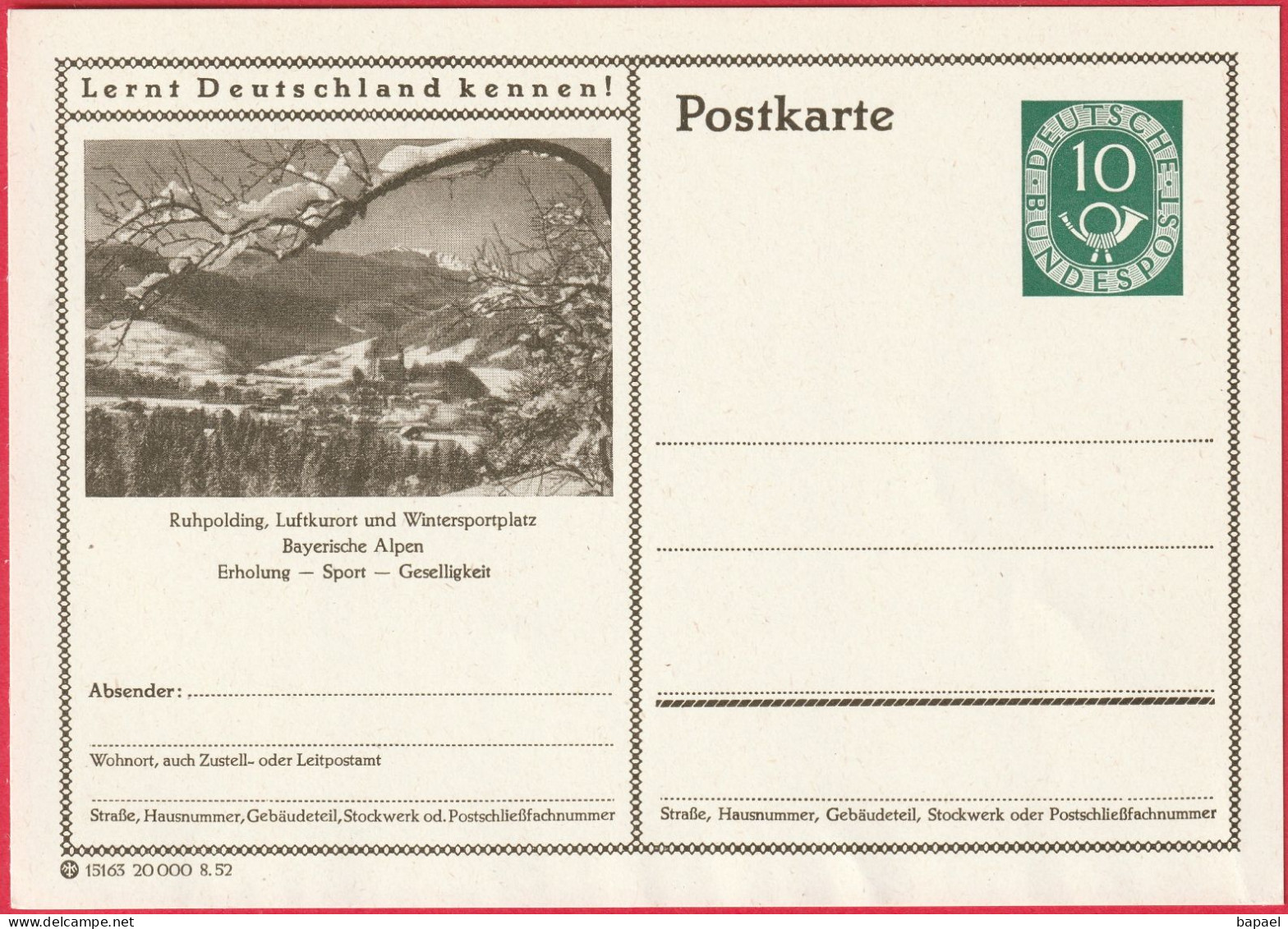 Entier Postal (CP) - Ruhpolding (Allemagne) - Station Climatique Et Centre De Sports D'Hiver - Postkarten - Ungebraucht