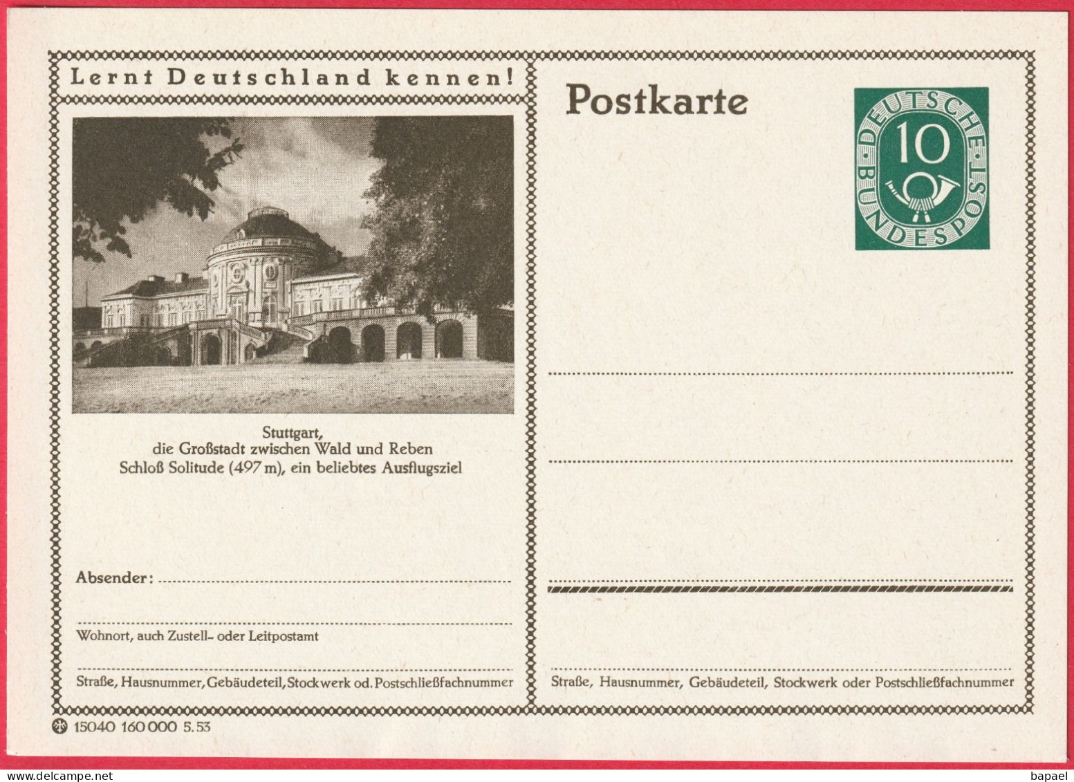 Entier Postal (CP) - Stuttgart (Allemagne) - Château De Solitude - Postkarten - Ungebraucht