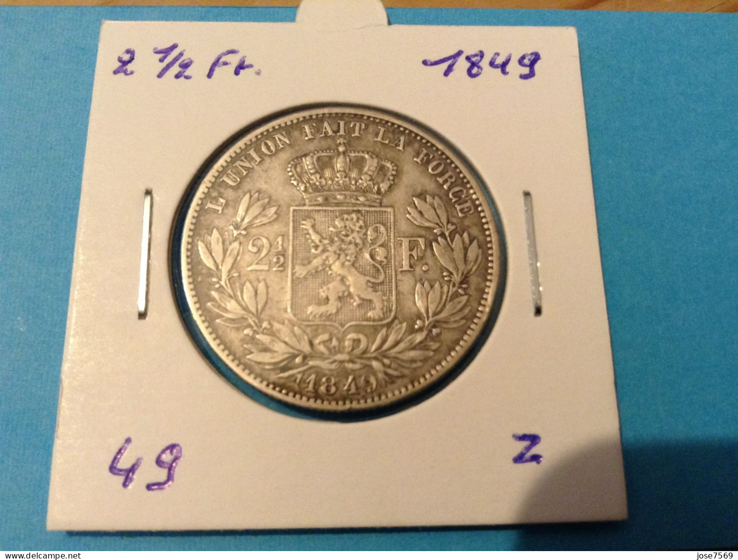 België Leopold I  2 1/2 Frank 1849 Groot Hoofd Zilver. (Morin 49) - 2 ½ Francs