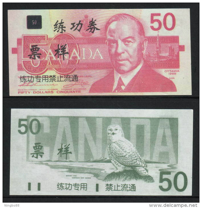 China BOC Bank (bank Of China) Training/test Banknote,Canada Dollars B-1 Series $50 Note Specimen Overprint - Kanada
