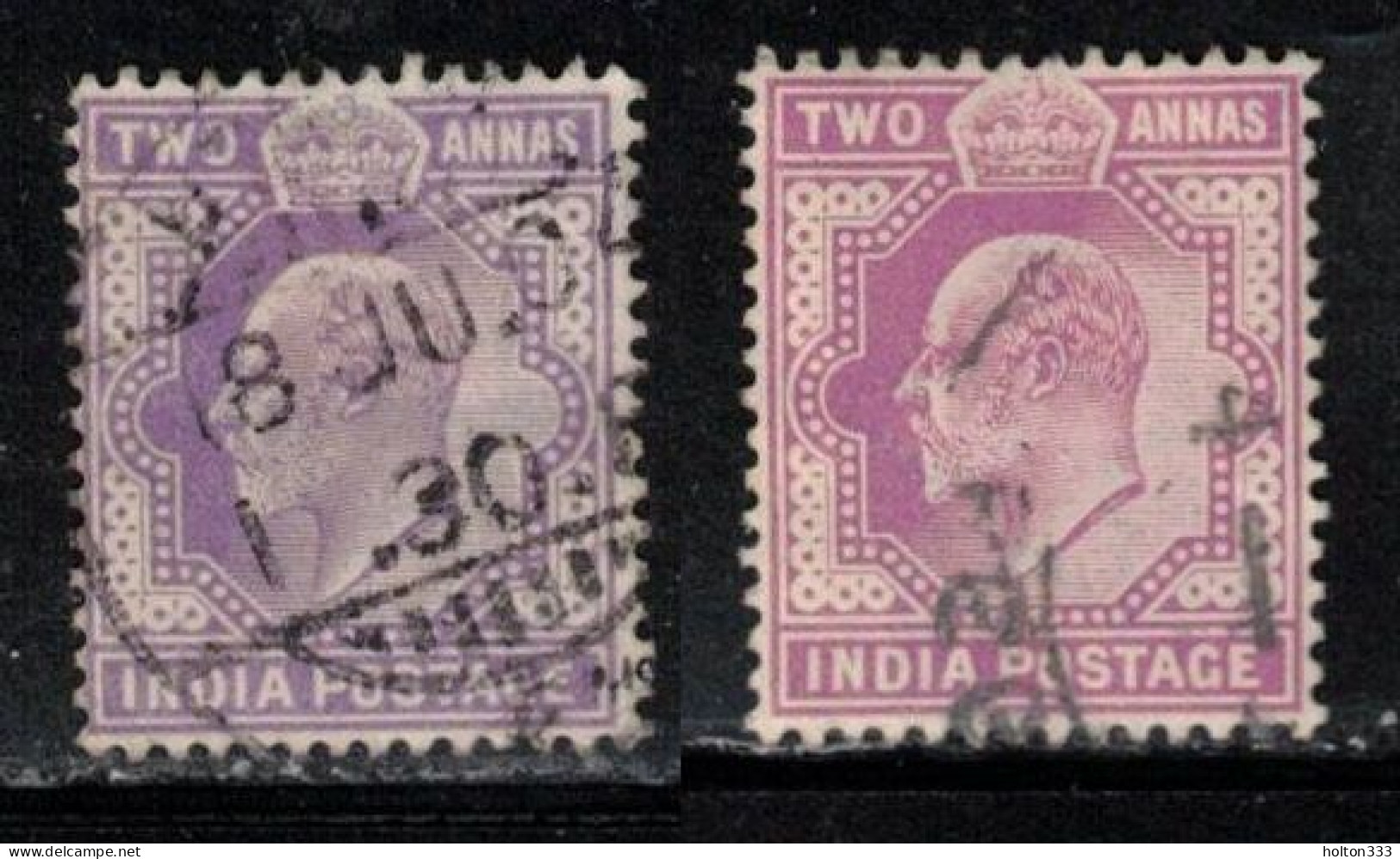 INDIA Scott # 63 Used X 2 - KEVII - Hinge Remnant - 2 Colour Shades - 1902-11 King Edward VII