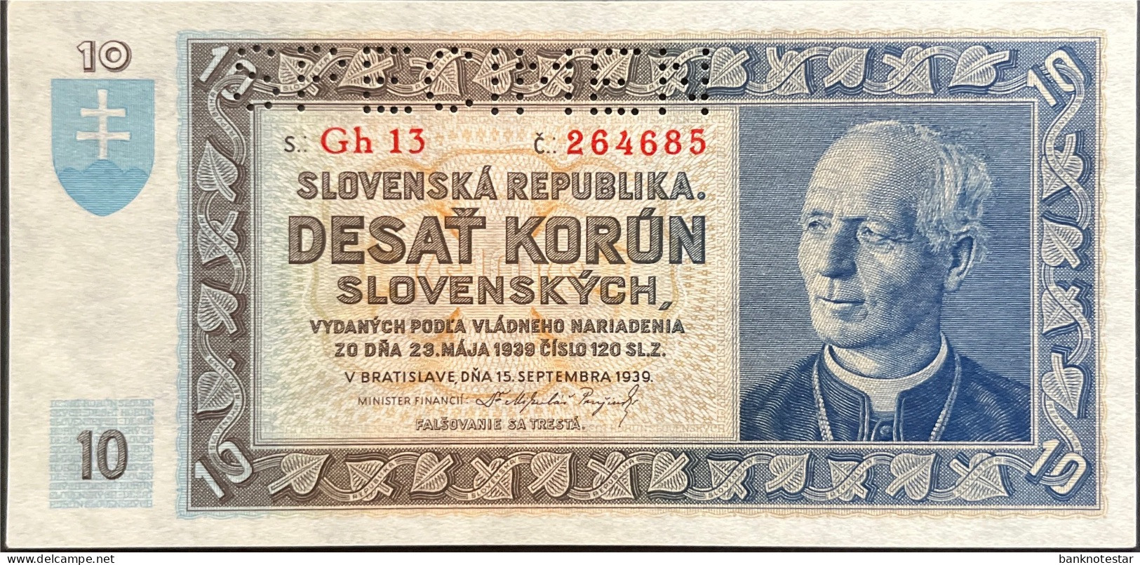 Slovakia 10 Korun, P-4s (15.9.1939) - UNC - SPECIMEN - Slovakia