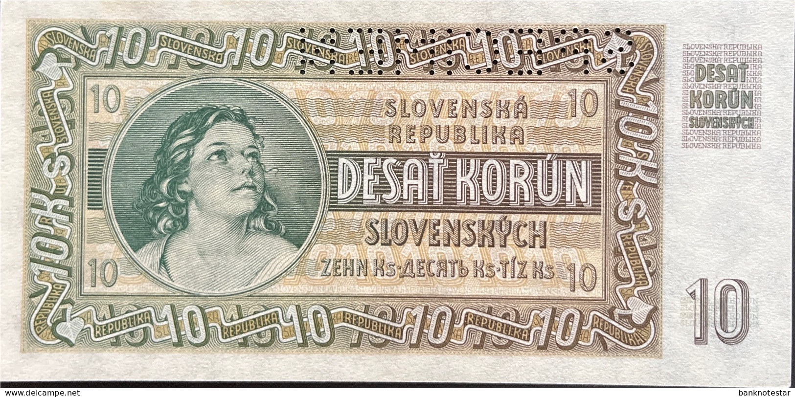 Slovakia 10 Korun, P-4s (15.9.1939) - UNC - SPECIMEN - Slovacchia