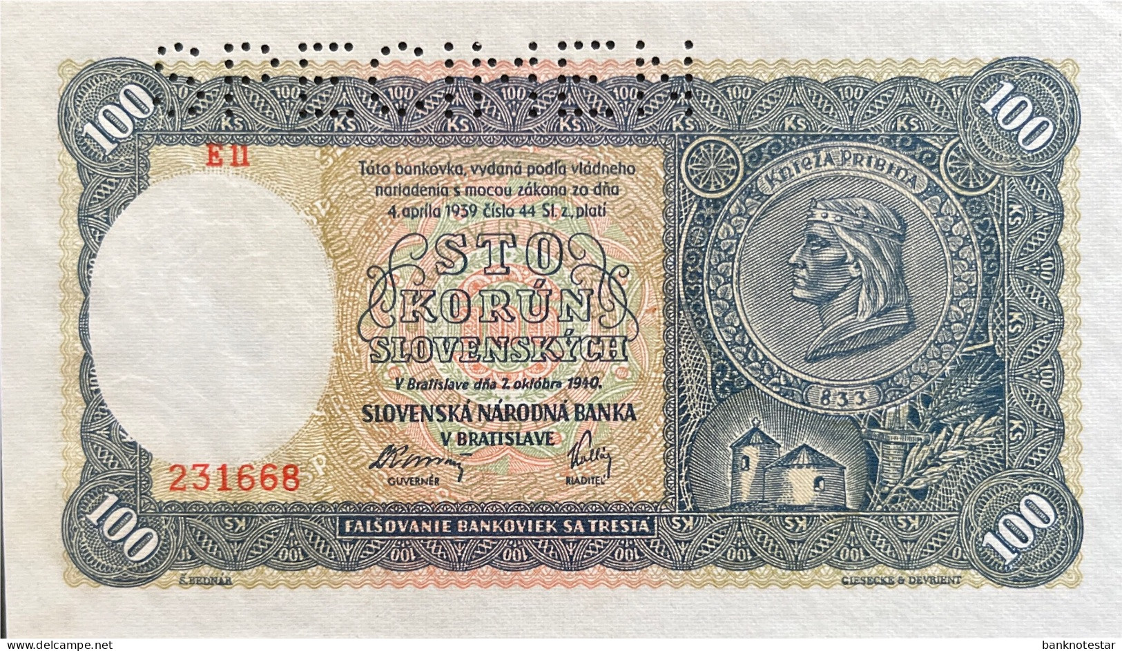 Slovakia 100 Korun, P-10s (07.10.1940) - UNC - SPECIMEN - Slovaquie