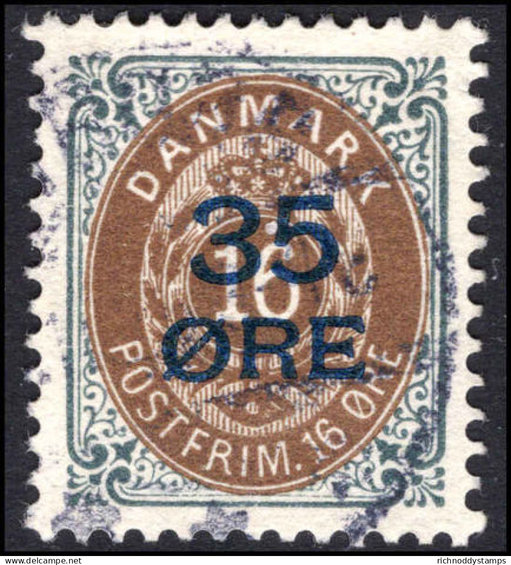 Denmark 1912 35&oslash;  On 16&oslash;  Brown And Slate Fine Used.  - Oblitérés