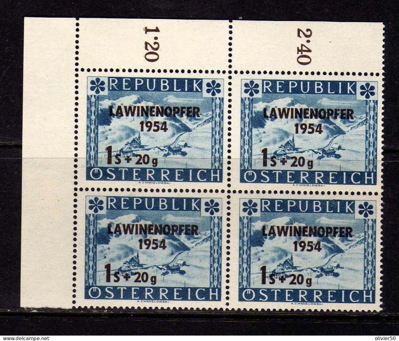 Autriche (1954) -  Victimes Des Avalanches - Bloc De Quatre - Neufs** - MNH - Nuovi