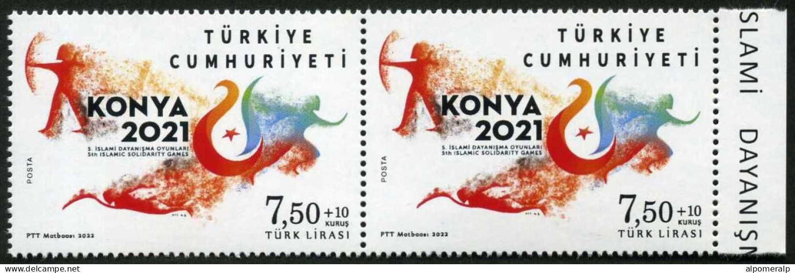 Türkiye 2022 Mi 4712 MNH Archery, Athletes, Swimming | Fifth Islamic Solidarity Games, Konya [Pair, Horizontal] - Tir à L'Arc