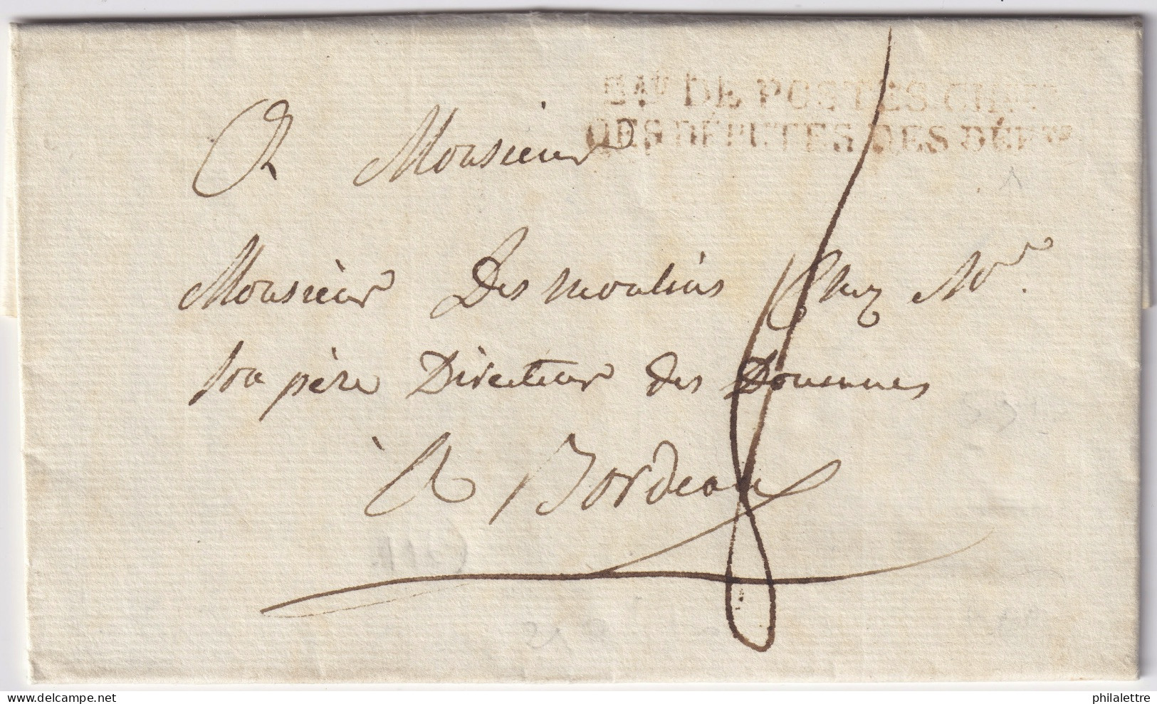 FRANCE - 1820 - Marque "Bau DE POSTES CHbre / DES DÉPUTÉS DES DÉPts" (brun-rouge) Sur LAC Pour Bordeaux - TB - 1801-1848: Precursori XIX