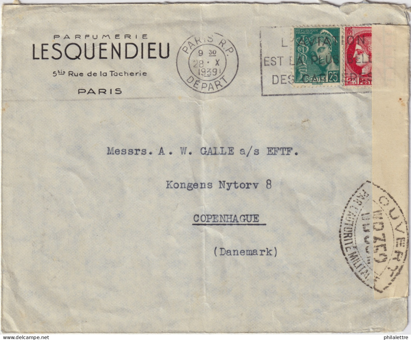 FRANCE - 1939 - LSC Censurée (WB352) Adressée De Paris à Copenhague, Danemark - TB - 2. Weltkrieg 1939-1945