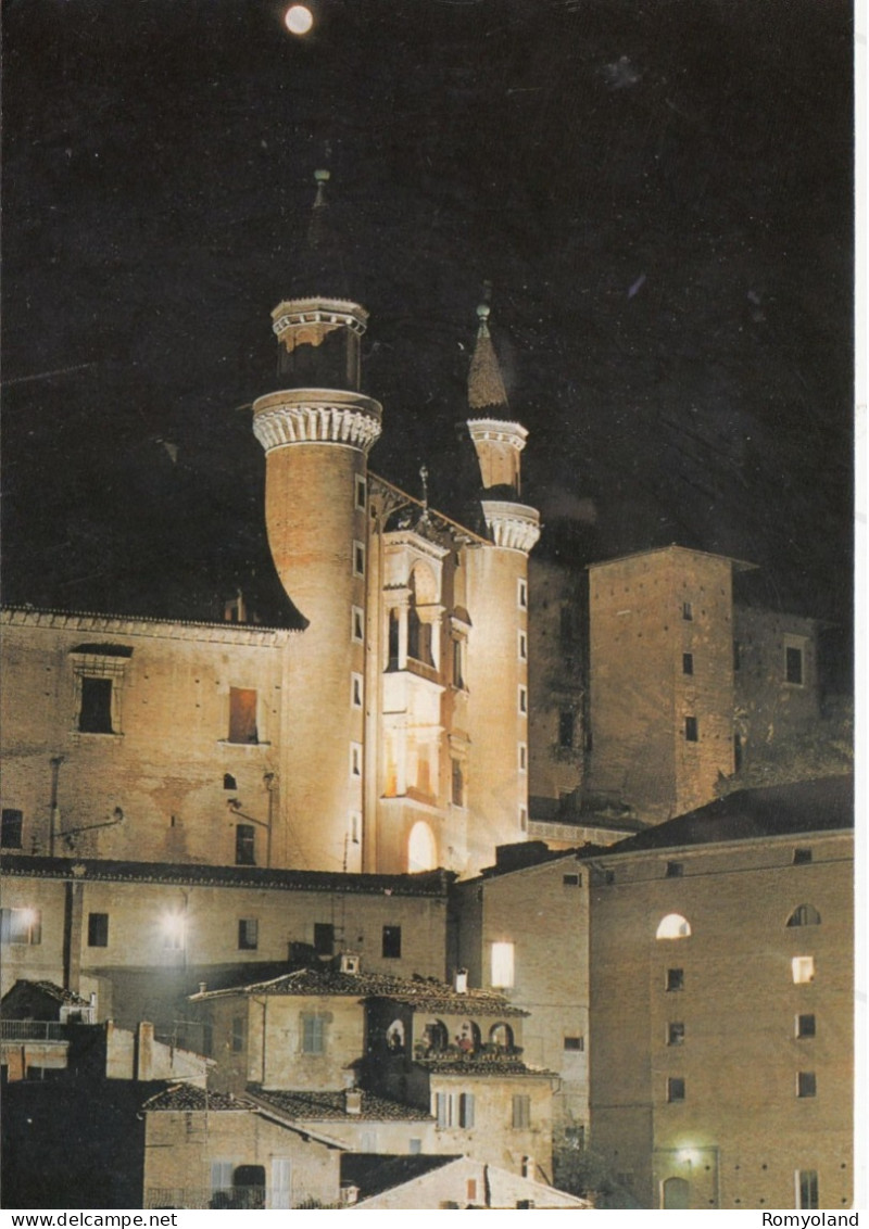 CARTOLINA  URBINO,MARCHE-SCORCIO DEL PALAZZO DUCALE CON I TORRICINI-NOTTURNO-STORIA,MEMORIA,BELLA ITALIA,NON VIAGGIATA - Urbino