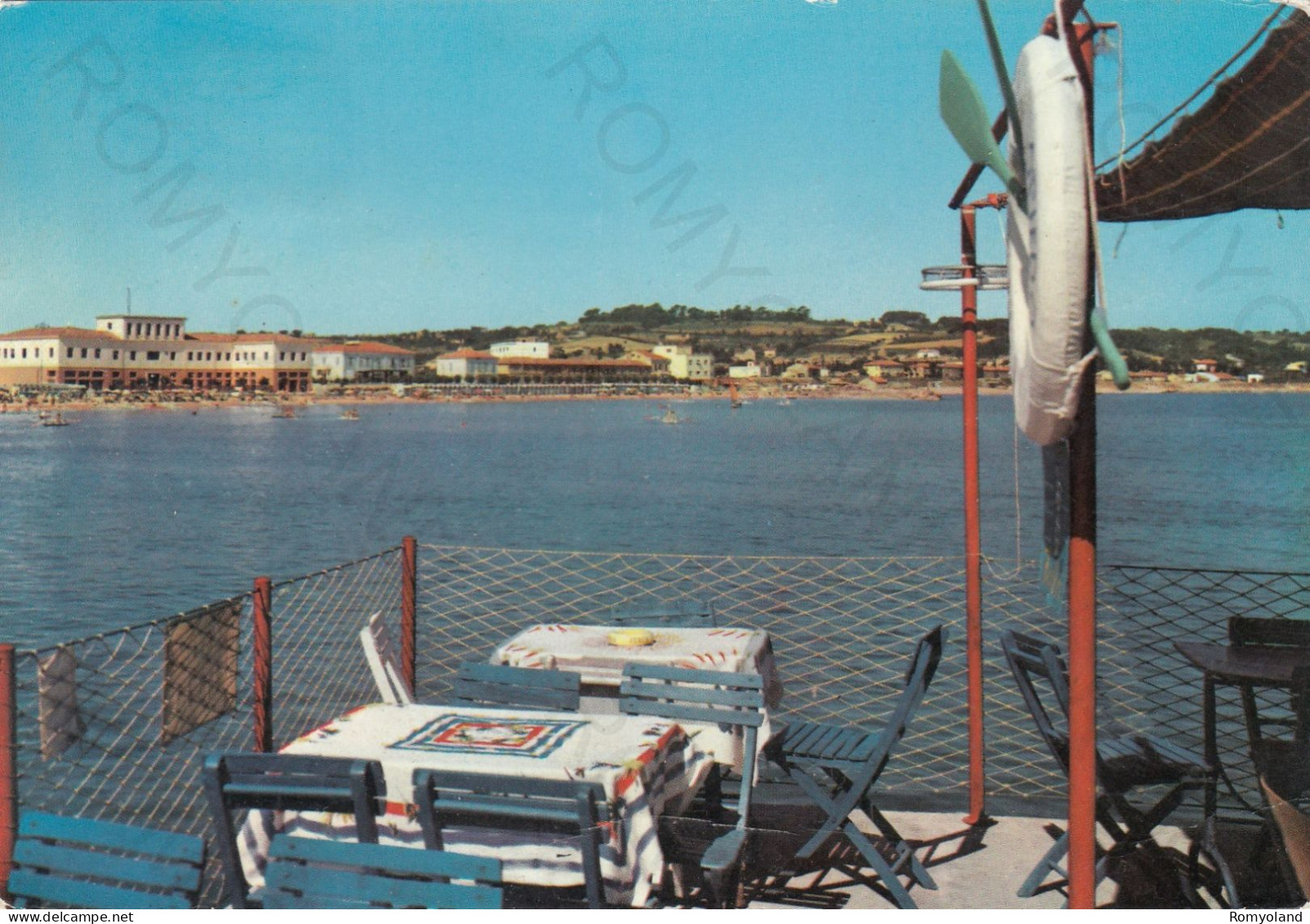 CARTOLINA  FANO,MARCHE-RIVIERA ADRIATICA-ALBERGHI VISTI DAL MARE-SOLE,VACANZA,BARCHE A VELA,BELLA ITALIA,VIAGGIATA 1964 - Fano