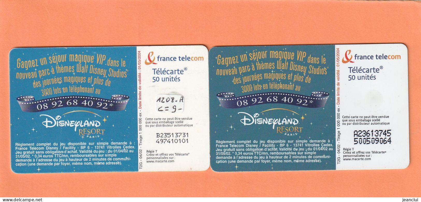 2 TELECARTES  .  F 1208 & 1208A  .  WALT DISNEY MINNIE  .  .  COTE POUR LES DEUX =  9 €  .  2 SCANES - 2002