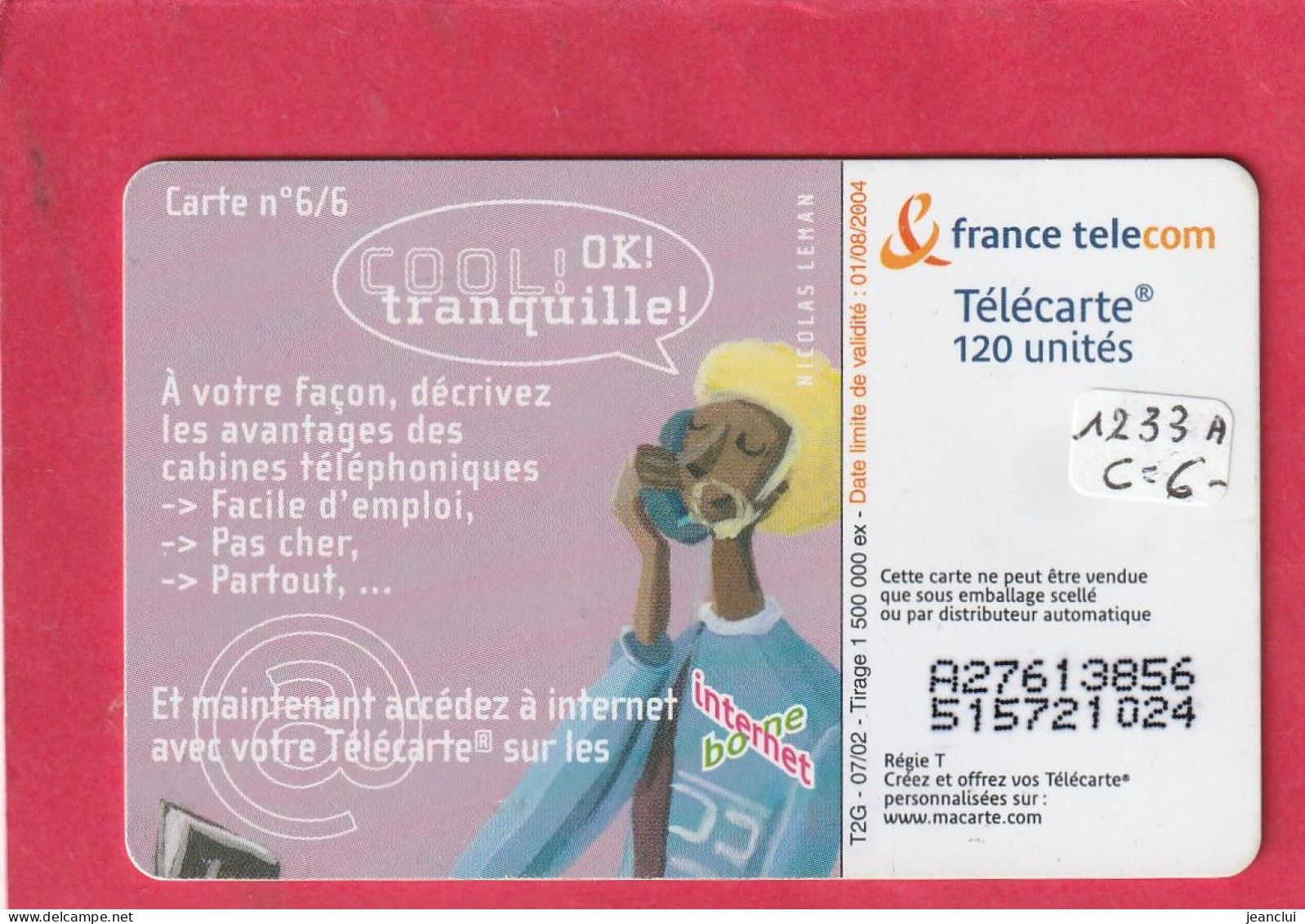 F 1233 A  . COOL TRANQUILLE 6 . 120 U . 07/02  .  SO 3   .  COTE  =  6 €  .  2 SCANES - 2002