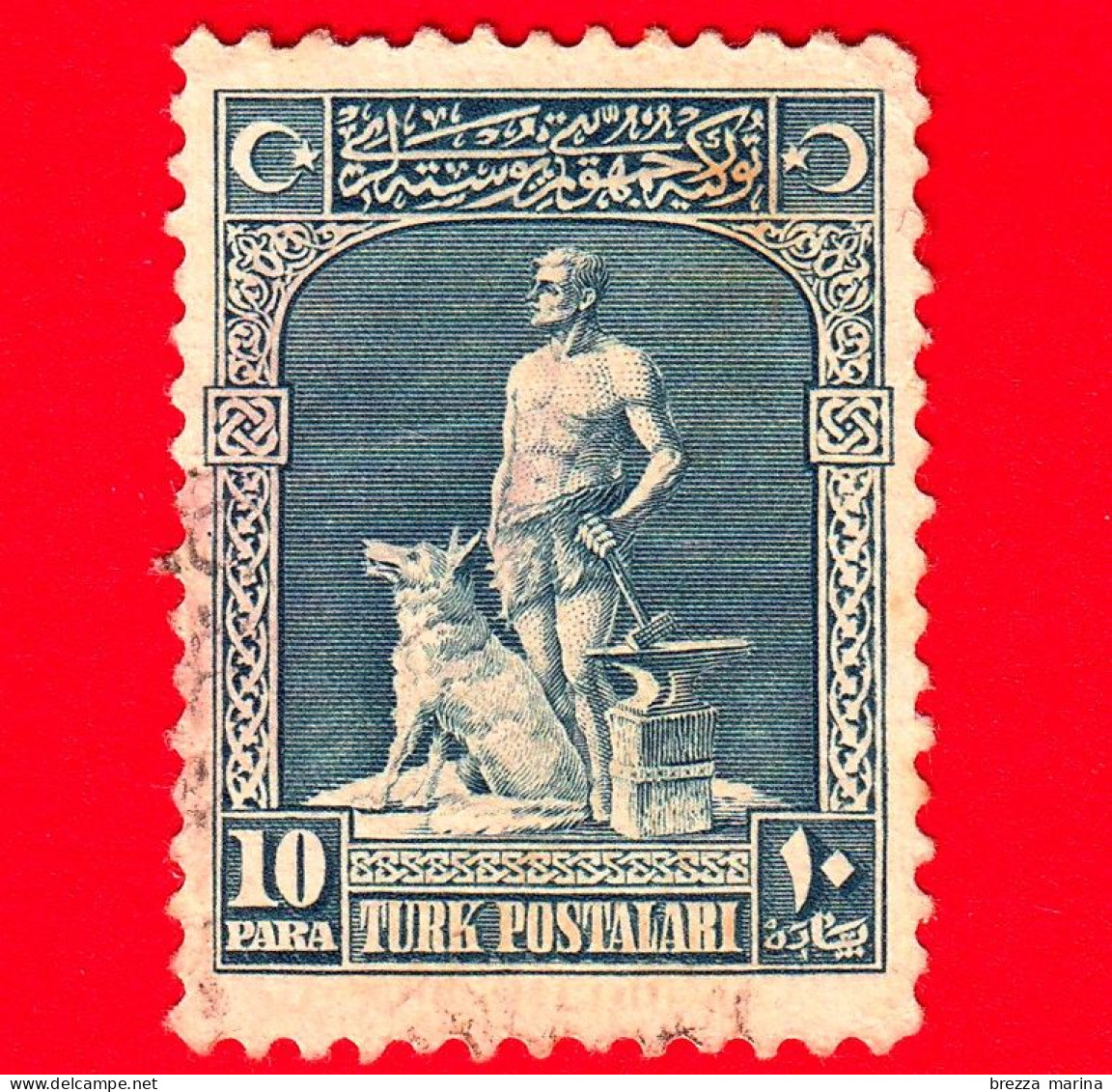 TURCHIA - Usato - 1926 - Il Leggendario Fabbro E Il Suo Lupo Grigio (lettere Arabe) - Boz Kurd  - 10 - Gebruikt
